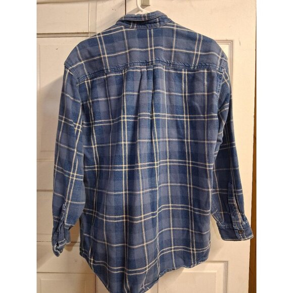 L.L. Bean Mens Large Blue Plaid Long Sleeve Button-Down Flannel Shirt - Picture 2 of 5